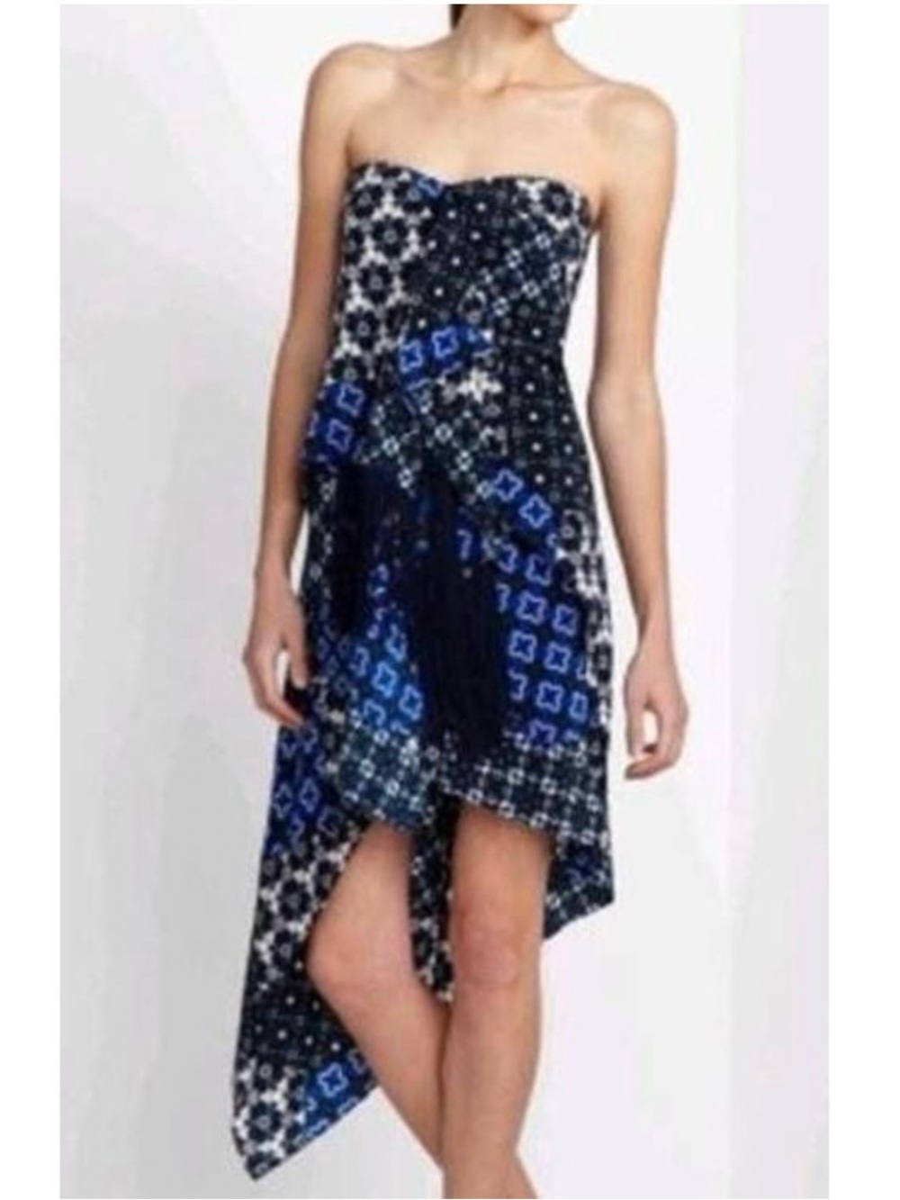 BCBG MaxAzria ENID Strapless Dress Womens 2 Blue Fringed Asymmetrical